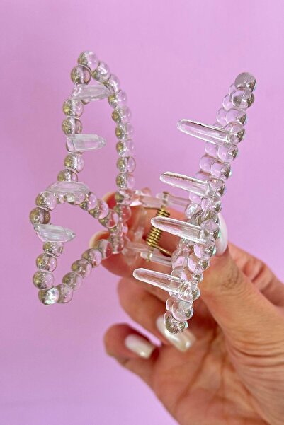 TAKIŞTIR Transparent Color Butterfly Figured Stone Detailed Peg Buckle