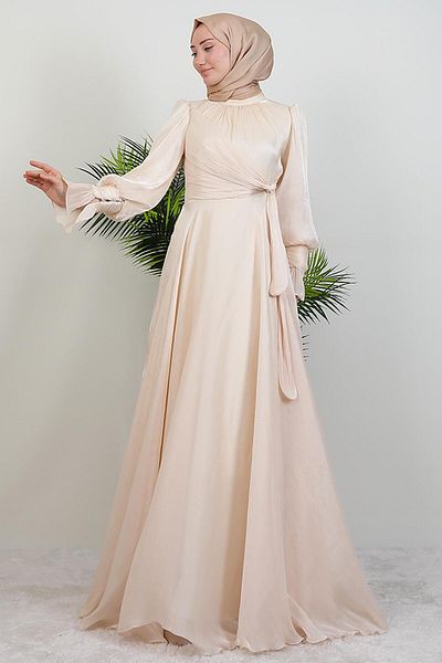 giz astore Bow Detail Silk Evening Dress Melon