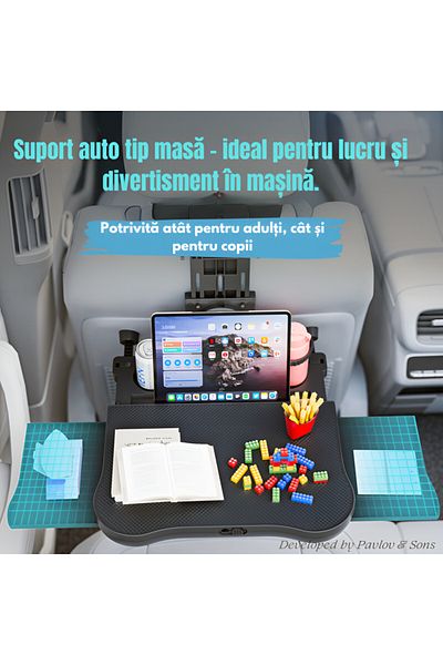 ZEQAS Foldable Adjustable Car Holder Seat Mount Laptop/food Table, Black Non-slip Mat