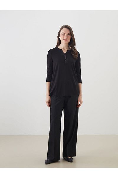 LC Waikiki Grace Black Scoop Neck Sequin Embroidered Blouse