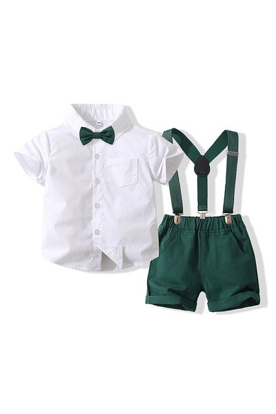 Kidohug Kidohug Forest Breeze Elegant Summer Suit, Short Sleeve Shirt and Shorts with Suspenders