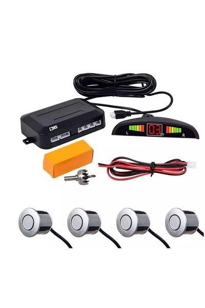 AUTOREY Set of 4 Car Parking Sensors LED display with Sound and Light Warning Silver Gray Color