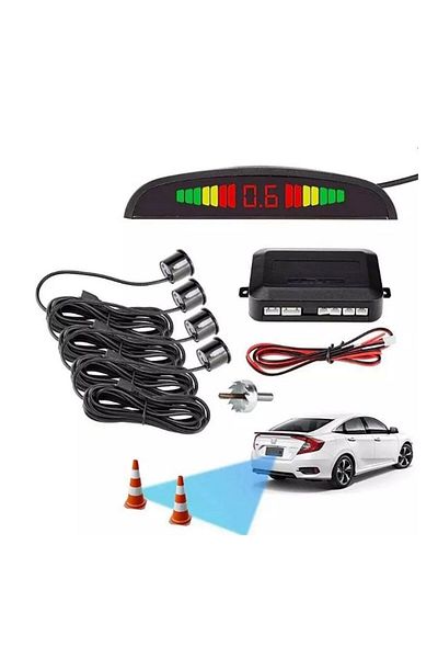 AUTOREY Set of 4 Car Parking Sensors LED display with Sound and Light Warning Silver Gray Color