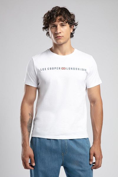 Lee Cooper Stew Men's 100% Cotton O Neck T-Shirt White
