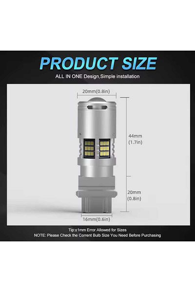 AUTOREY LED Car Bulb T20 7440 White Color 6000K for Position or DRL daytime running lights CANBUS