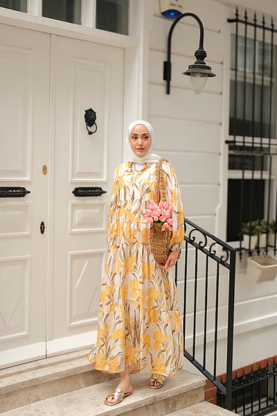 LOCCO Women's Flora Floral Patterned Dress Yellow