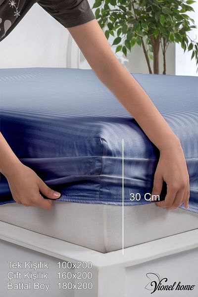 Vionel Home 100% Cotton Striped Cotton Satin Single / Double Size Fitted Sheet Set | 100X200Mm | 160 X 200 | 180 X 200