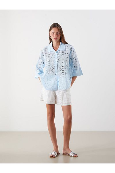 LC Waikiki Cămașă oversize ajurata pentru femei de sezon nou - S5ME05Z8
