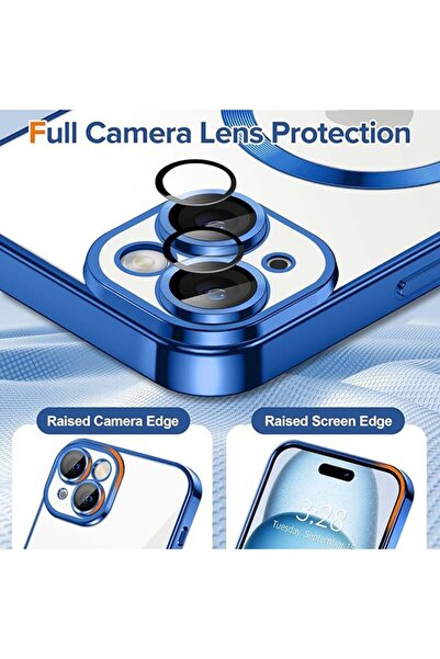 SKYDDAR INNOVATION Carcasă pentru iPhone 15, Luxury Shield Magsafe, protecție antișoc, albastră, set autocolante