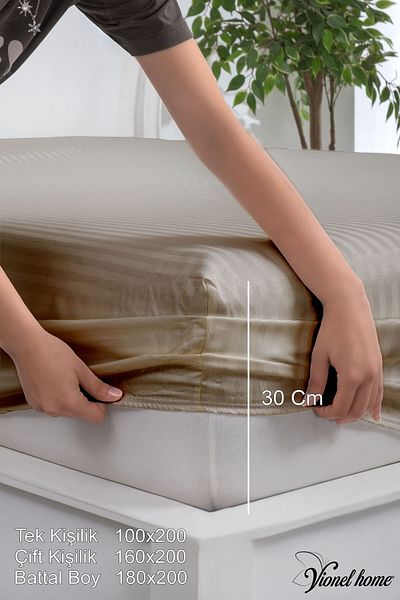 Vionel Home 100% Cotton Striped Cotton Satin Single / Double Size Fitted Sheet Set | 100X200Mm | 160 X 200 | 180 X 200