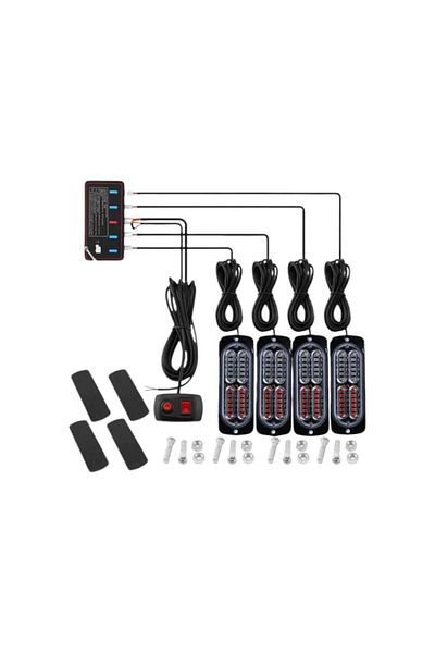 AUTOREY Kit of 4 Red/Blue LED Strobe Lights for Grille Maximum Safety and Visibility for Emergency Vehicles