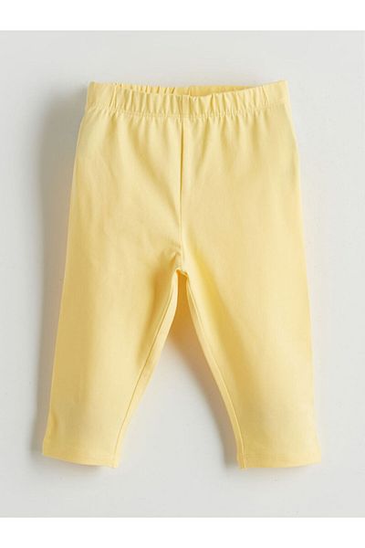 LC Waikiki Floral Girl's Leggings with Elastic Waist 2-Piece Ecruyellow