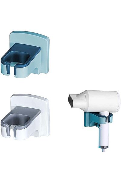 TOFBS Set de 2 suporturi adezive pentru uscător de păr TOFBS, ABS, alb/albastru, 80 x 82 x 95 mm
