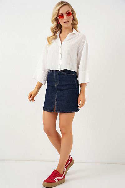 Bigdart Women's Striped Oversize Short Shirt 20326 - White