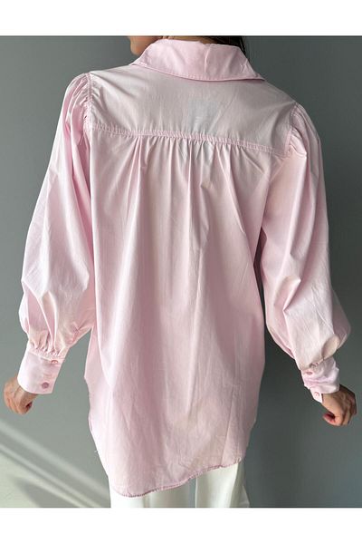 AlisaSu Cămașă de bază lungă, roz oversize, 100% bumbac