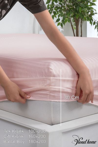 Vionel Home 100% Cotton Striped Cotton Satin Single / Double Size Fitted Sheet Set | 100X200Mm | 160 X 200 | 180 X 200
