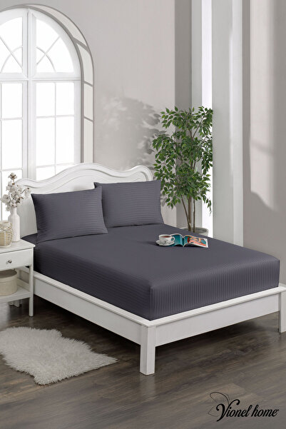 Vionel Home 100% Cotton Striped Cotton Satin Single / Double Size Fitted Sheet Set | 100X200Mm | 160 X 200 | 180 X 200