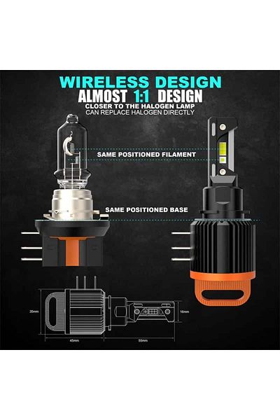 AUTOREY Set of 2 LED Car Bulbs H15 Canbus 20000LM 200W 6500K Plug and Play Pure White Light