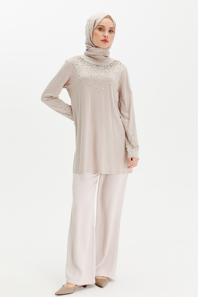 Setrms İncili Taşlı Penye Tunik