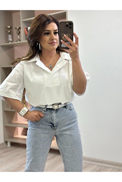 MELTEM TUĞAN Yaka Fermuar Detaylı Eteği Büzgüllü Bluz EKRU