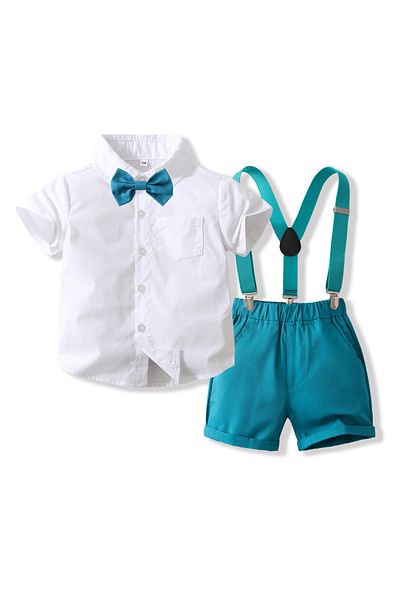 Kidohug Costum elegant de vara Kidohug, Camasa cu maneca scurta si Pantaloni scurti cu brelete detasabile