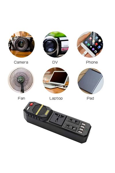 AUTOREY Car Inverter 200W DC 12V to AC 220V with 3 Outlets and 4 USB Ports Car Voltage Converter