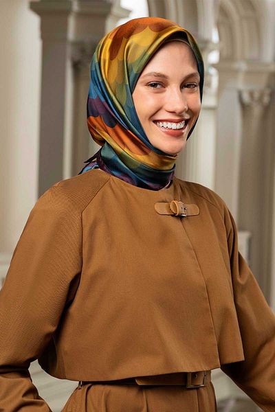 Armine Nostalgia Series Silk Sura Scarf 9212Ds-35 Geometric Pattern Bordo-Multi-Color