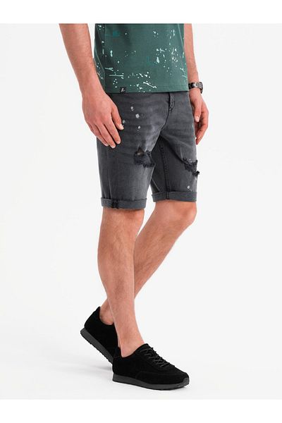 OMBRE Kurze Herren-Jeansshorts mit Reibe- und hochgekrempeltem Bein - grau V3 OM-SRDS-0186 L