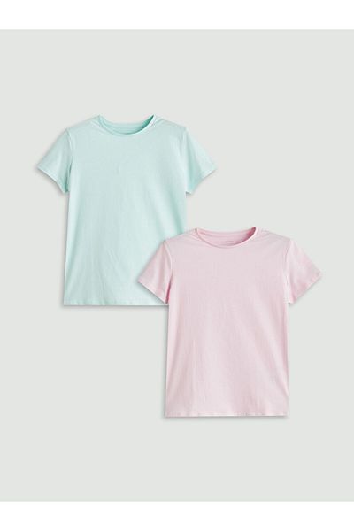LC Waikiki Pink Crew Neck Girl's T-Shirt Pack of 2