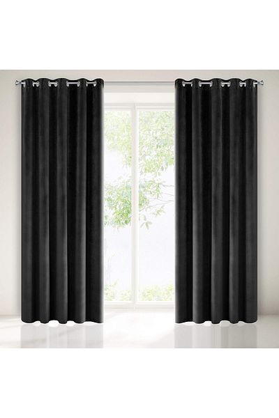Metropolitan Concept Set of two Konan velvet curtains, black, worked on staple rings, 2x150x270 cm