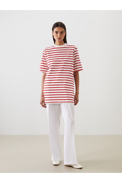 LC Waikiki Black Crew Neck Striped Women's T-Shirt