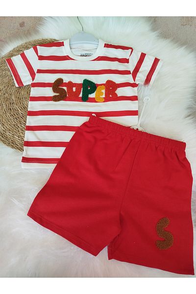 renkli diyar Boy's bottom top set short sleeve t-shirt and shorts double set kindergarten primary school daily