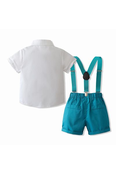 Kidohug Costum elegant de vara Kidohug, Camasa cu maneca scurta si Pantaloni scurti cu brelete detasabile