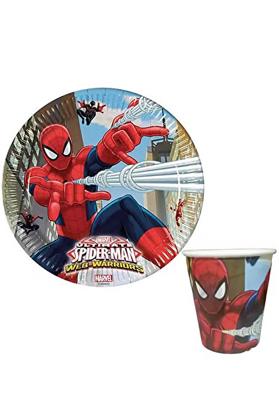 SPIDERMAN 2'li Spiderman Örümcek Adam Karton Bardak, Tabak Seti Parti Sofra A...