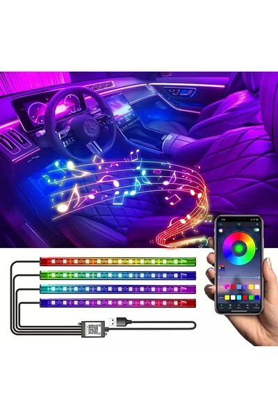 AUTOREY Car Ambient Lights Interior Kit with 12 RGB LEDs USB Connection App Control Adjustable Intensity