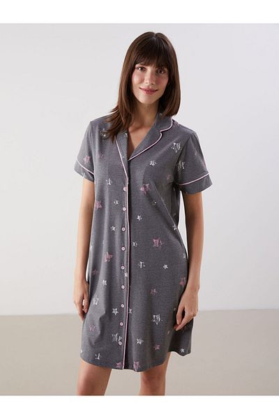 LC Waikiki New Season Shirt Collar Patterned Maternity Nightgown - S50945Z8