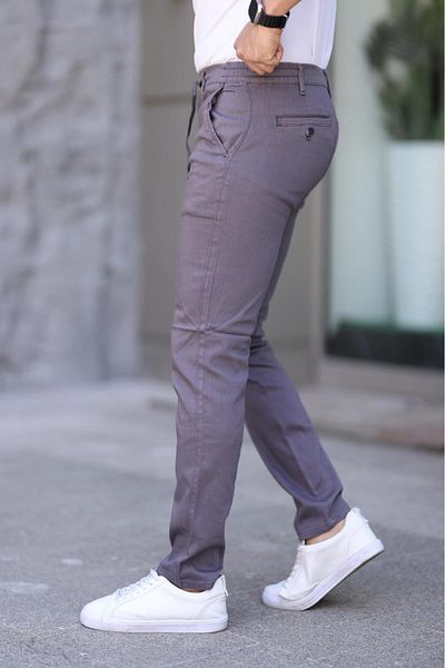 XORVİO Men's Slim Fit Flexible Lycra Dobby Quality Linen Lace-Up Stylish Smoked Trousers