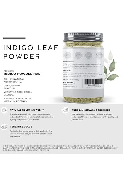 AWAFI MILL Indigo Leaf Powder | Natural Dried Indigo Leaves- Bottle of 100 gram / 3.5 Oz