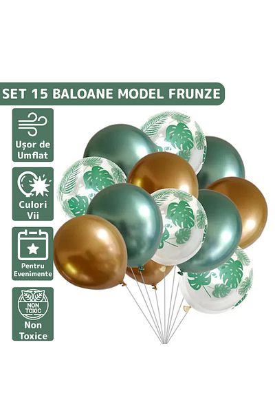 Teno Set of 15 Teno® Balloons, Leaf Pattern, latex, green/gold/transparent
