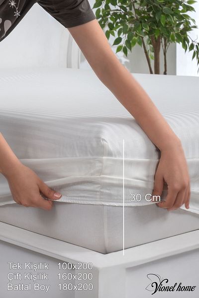Vionel Home 100% Cotton Striped Cotton Satin Single / Double Size Fitted Sheet Set | 100X200Mm | 160 X 200 | 180 X 200
