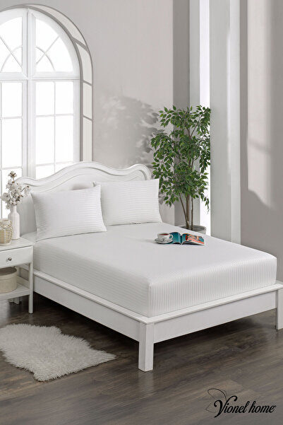 Vionel Home 100% Cotton Striped Cotton Satin Single / Double Size Fitted Sheet Set | 100X200Mm | 160 X 200 | 180 X 200