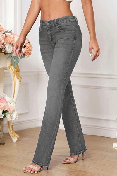 CEDY DENIM Women's Pipe Leg High Waist Regular Fit Lycra Trousers-C607-Grey