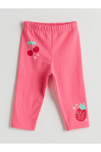 LC Waikiki Pink Elastic Waist Cherry Printed Girl's Leggings