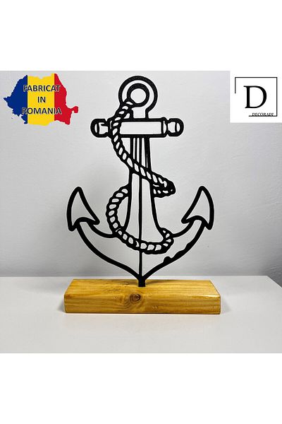 OEM "Your Anchor" Decoration With Natural Wood Base, 21 Cm, Black, 3d Printed (COD: 116)