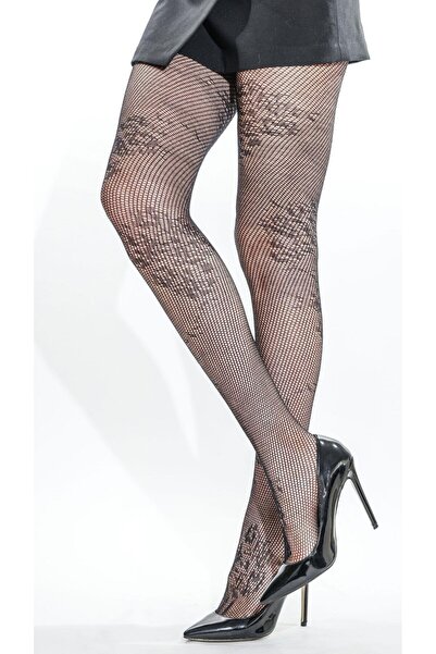Daymod Women's Black Patterned Fishnet Pantyhose Bouquet