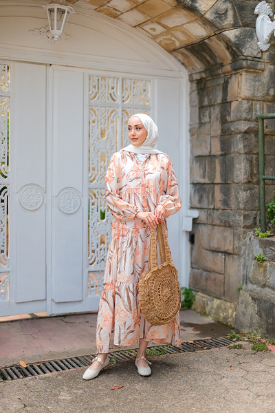 LOCCO Women's Flora Floral Patterned Dress Salmon