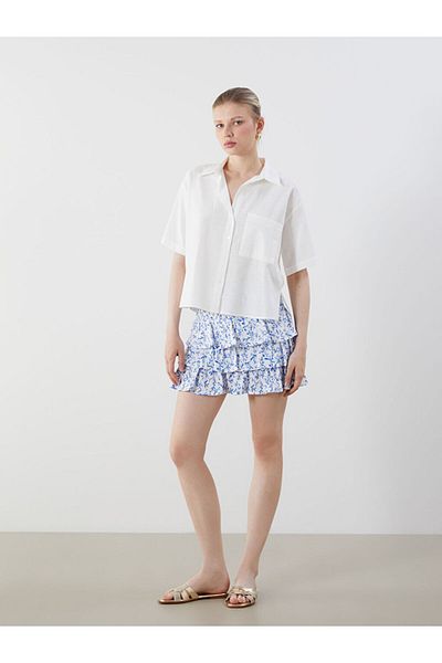 LC Waikiki Ecru Textured Linen Look Women's Shirt