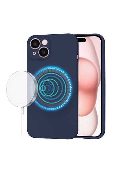 SKYDDAR INNOVATION Carcasă pentru iPhone 15, silicon catifelat, SoftFlex Magsafe, albastru marin, set autocolante