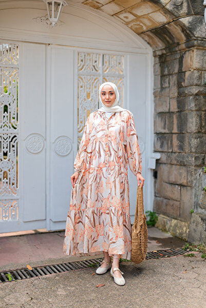 LOCCO Women's Flora Floral Patterned Dress Salmon