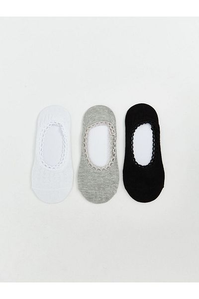 LC Waikiki White Lace Detailed Women's Ballerina Socks 3-Piece